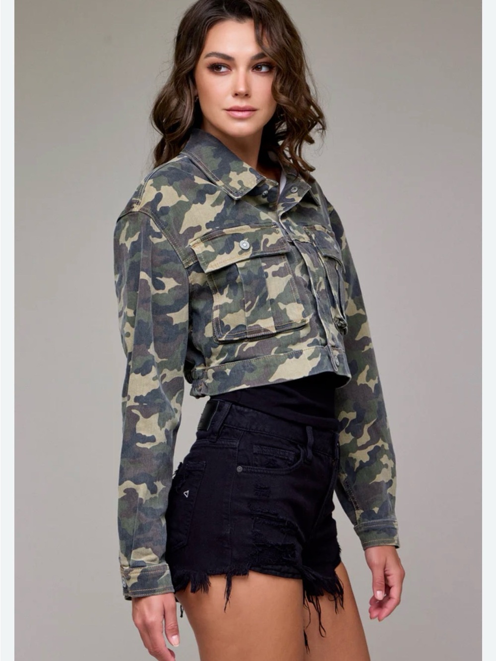 HIDDEN Jeans Camo Cropped Cargo Jacket with a camouflage print